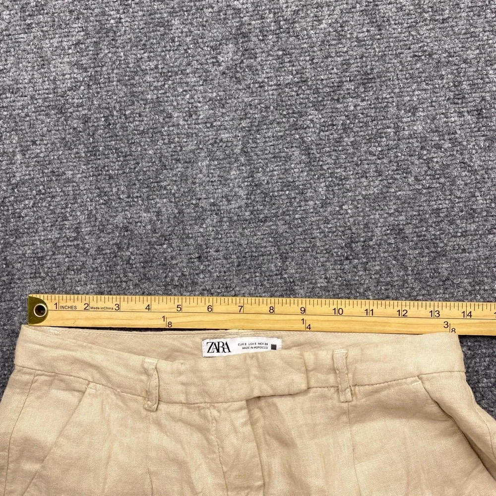 Zara Womens Beige Linen High Waisted Wide Leg Pants Size S Boho Preppy Tropical